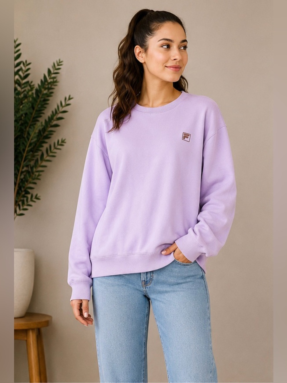 FILA Pastel Lavender Crewneck Sweatshirt Women’s XXL Oversized Sweater
